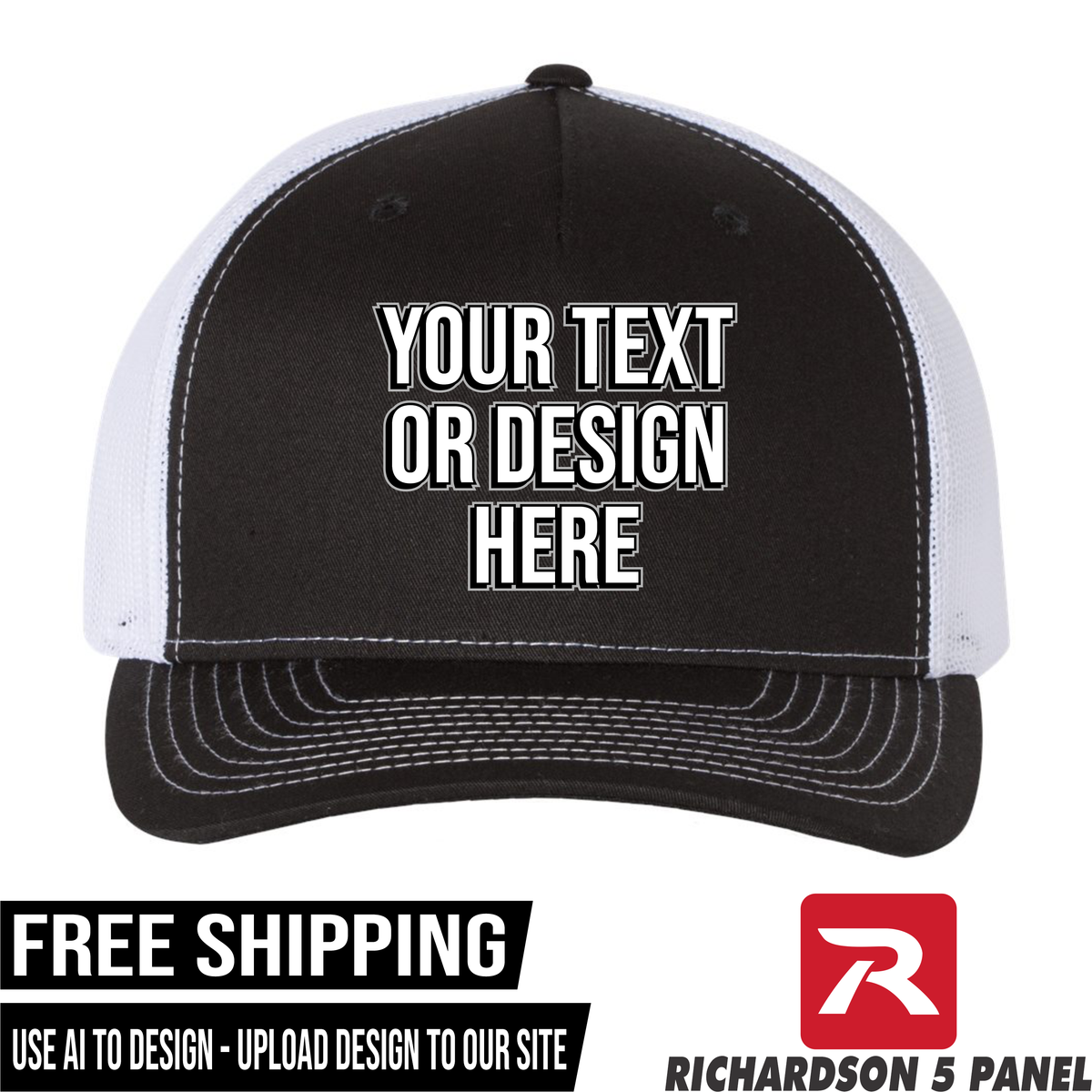 Your Text or Design Here - Richardson 112FP Five Panel Hat - Free Shipping