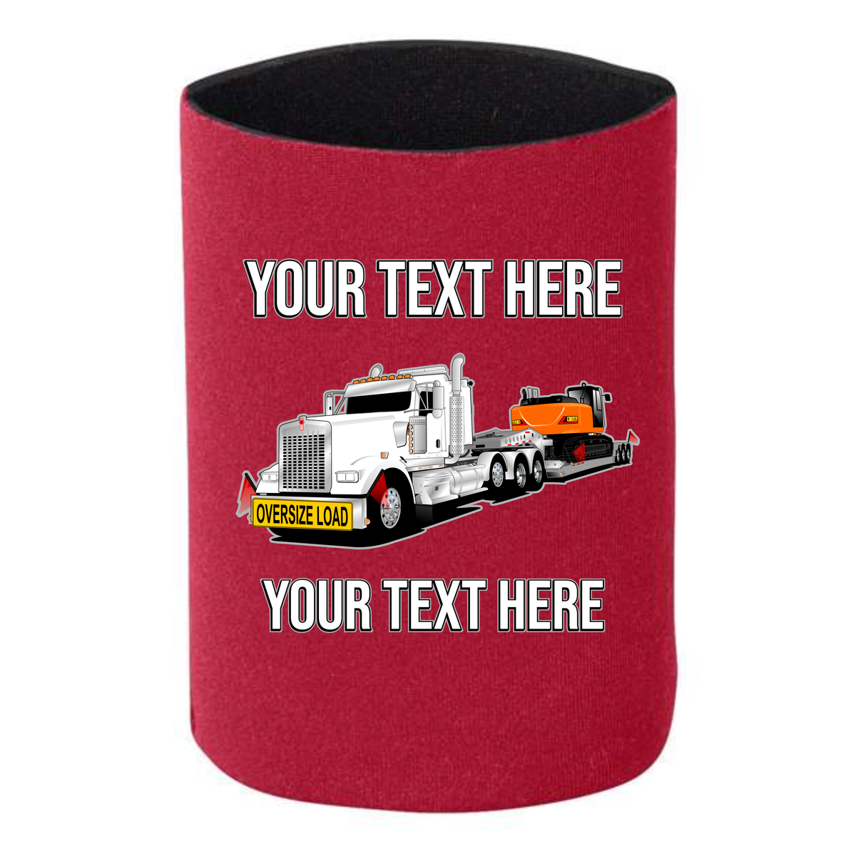 Kenworth W990 Lowboy Excavator - 1 DOZEN Can Cooler Koozies - Your Text Here - Free Shipping