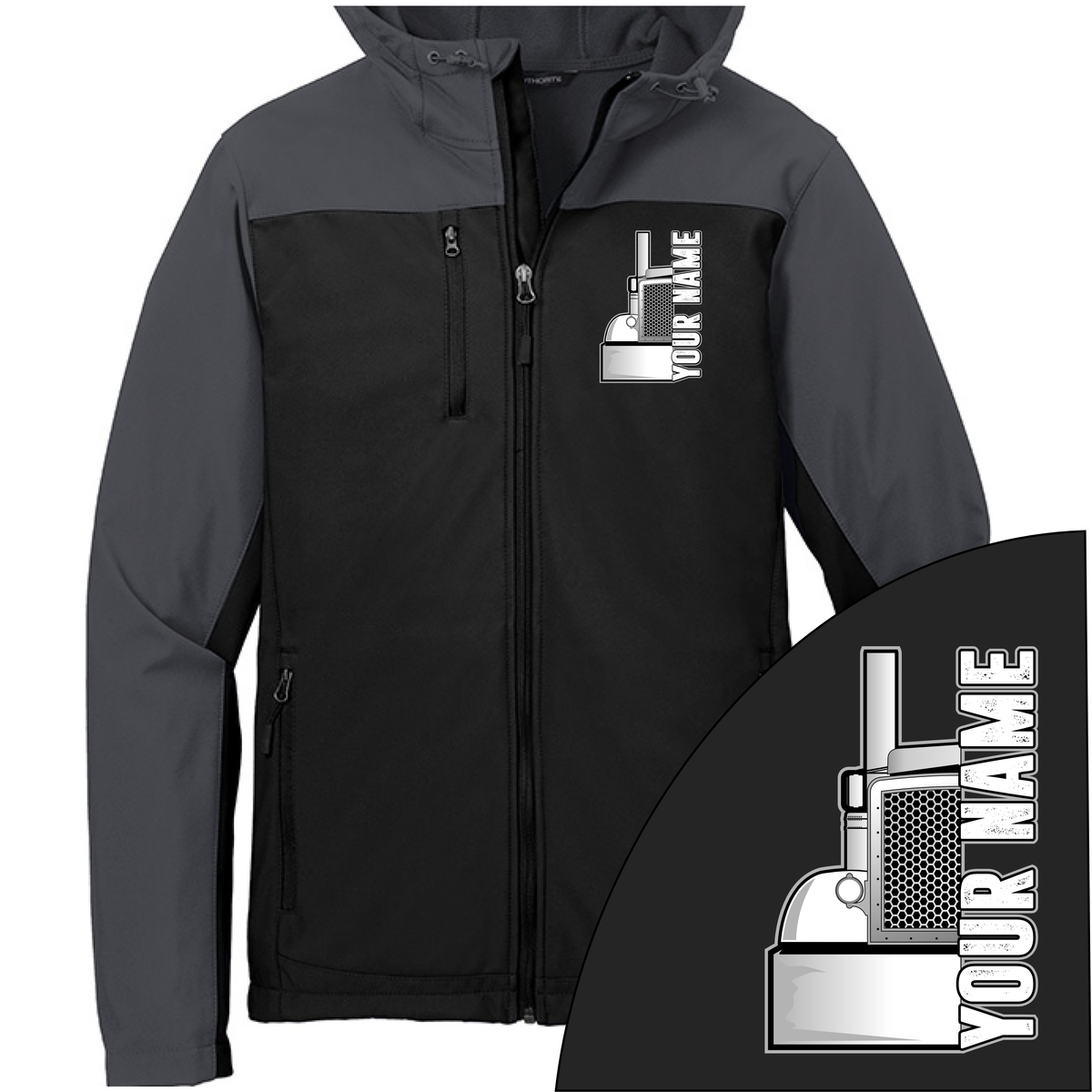 Peterbilt half Truck - Your Text Here - Port Authority Hooded Core Soft Shell Jacket - Free Shipping