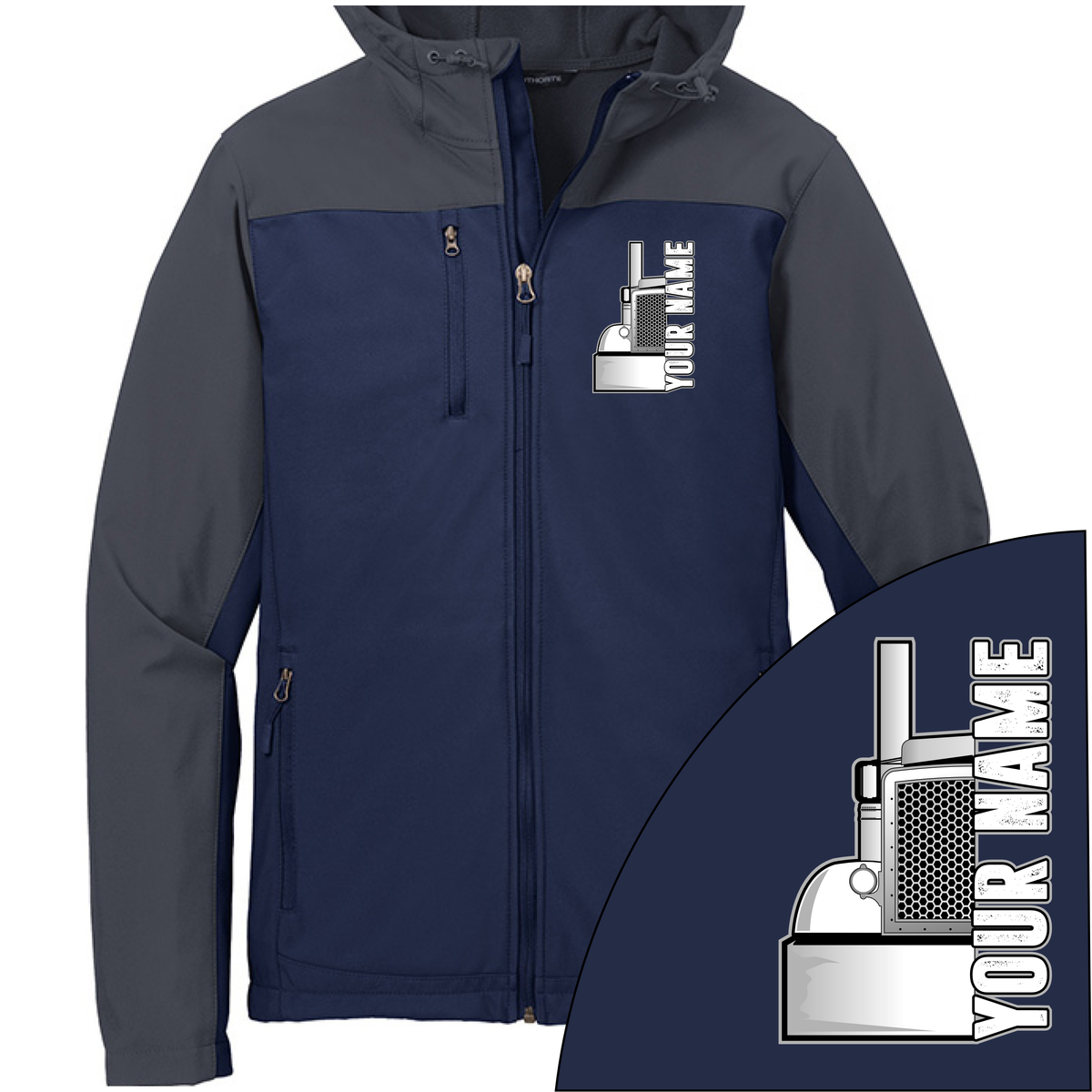Peterbilt half Truck - Your Text Here - Port Authority Hooded Core Soft Shell Jacket - Free Shipping