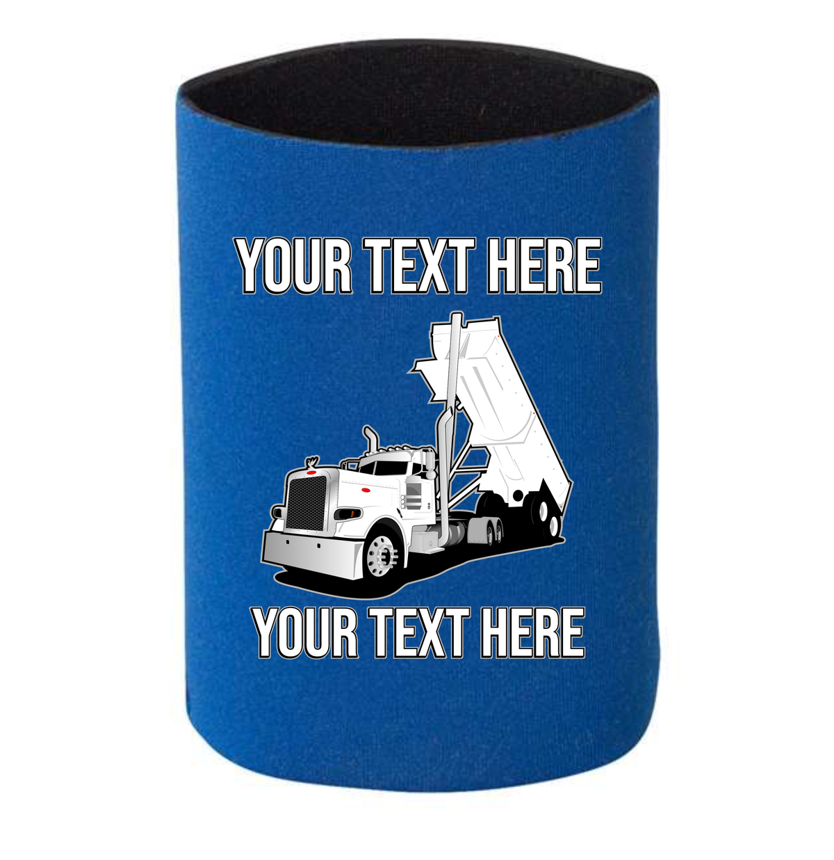 Peterbilt Day Cab End Dump Truck - 1 DOZEN Can Cooler Koozies  - Your Text Here - Free Shipping