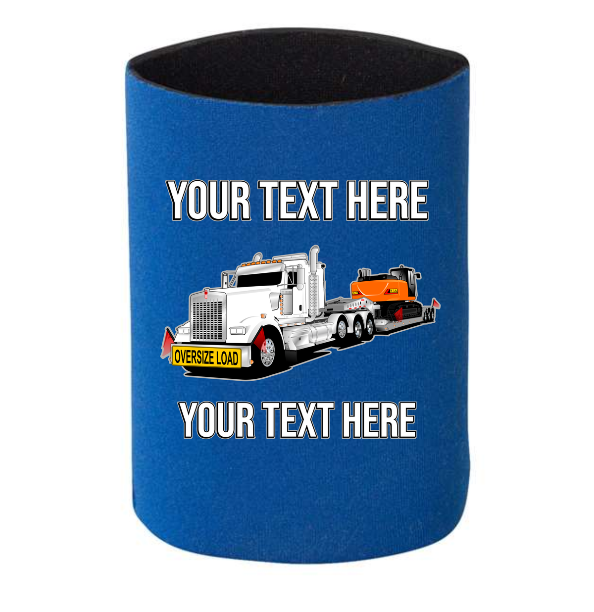 Kenworth W990 Lowboy Excavator - 1 DOZEN Can Cooler Koozies - Your Text Here - Free Shipping