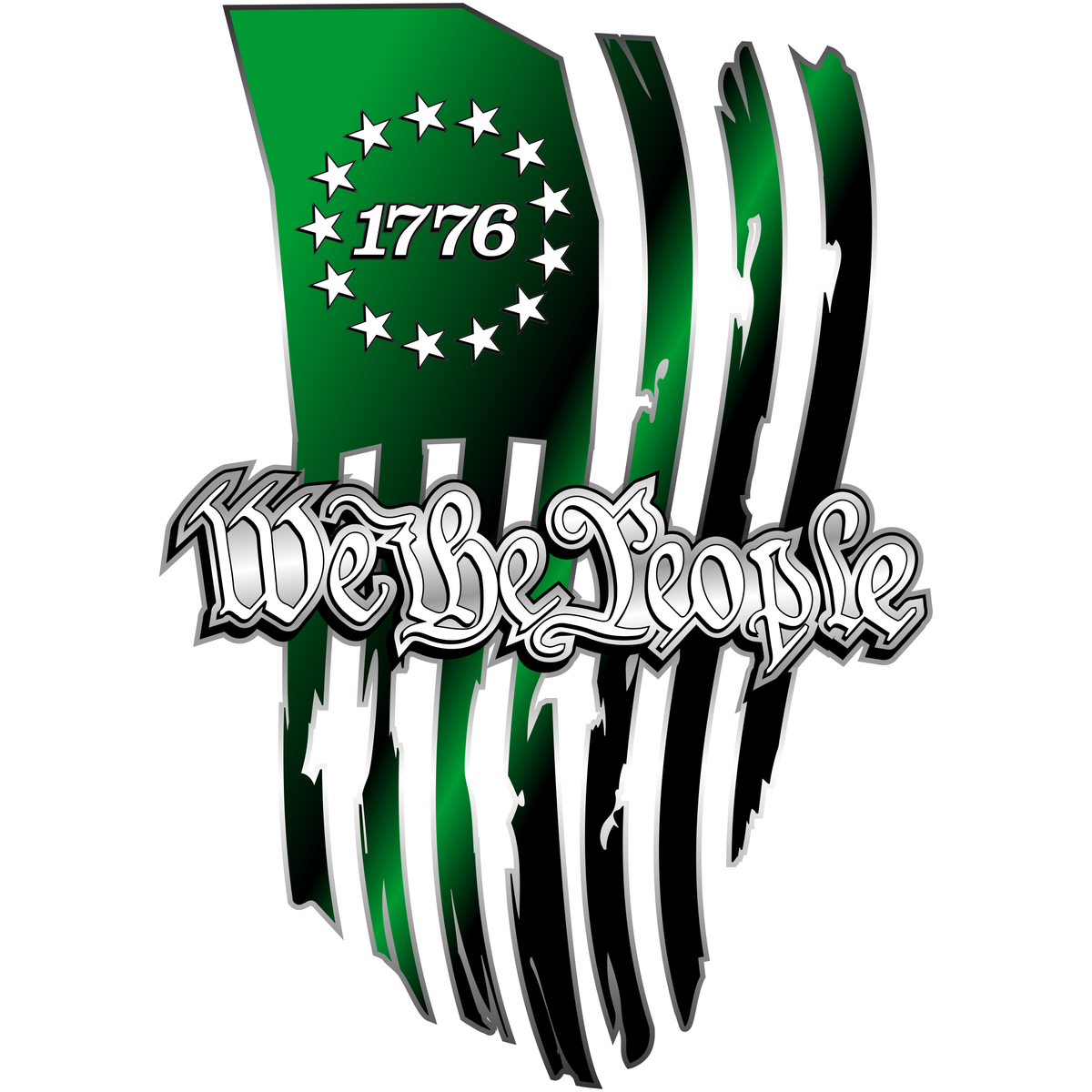 1776 We the People - Tattered Flag - PermaSticker - Free Shipping