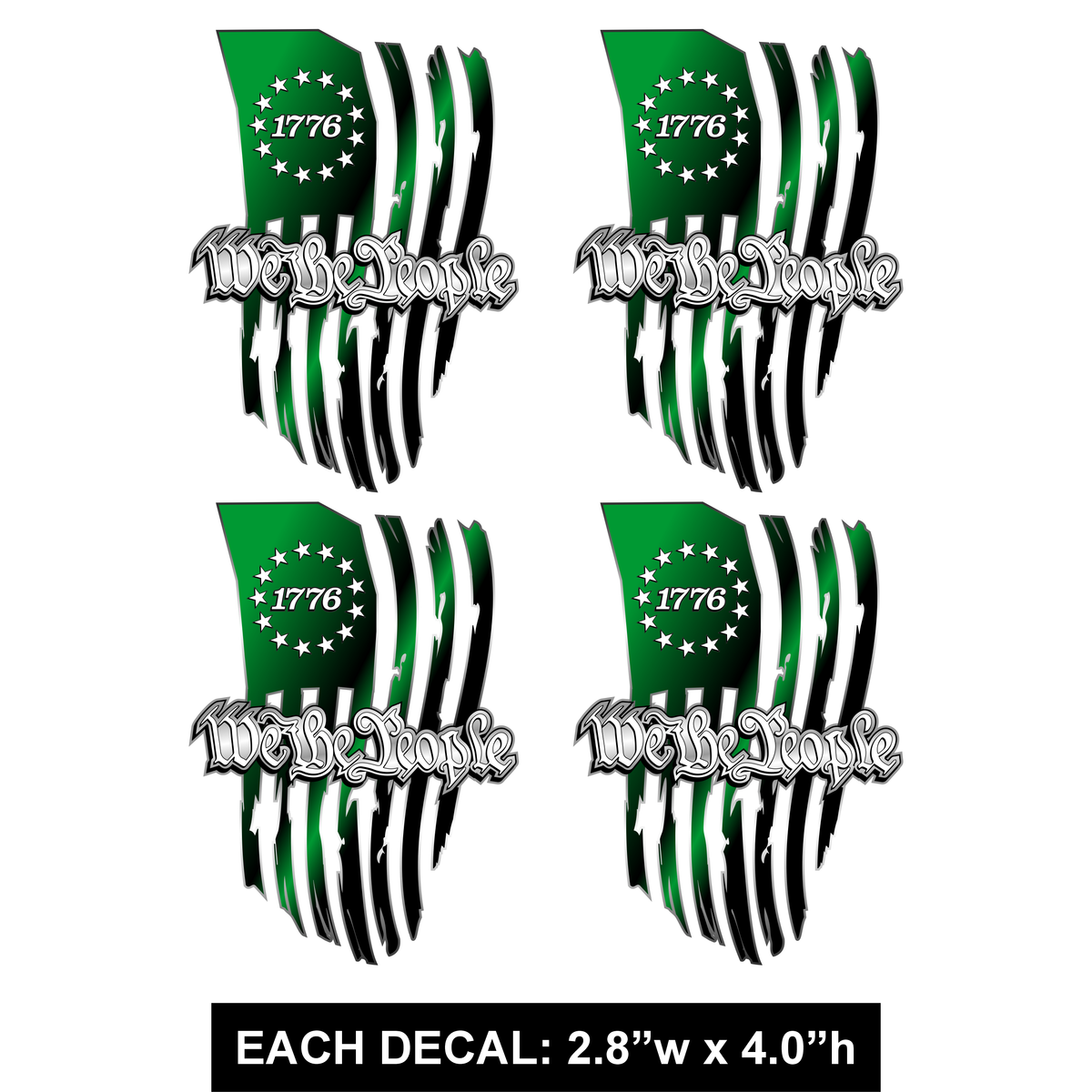 1776 We the People - Tattered Flag - 4 PACK -  -PermaSticker - Free Shipping