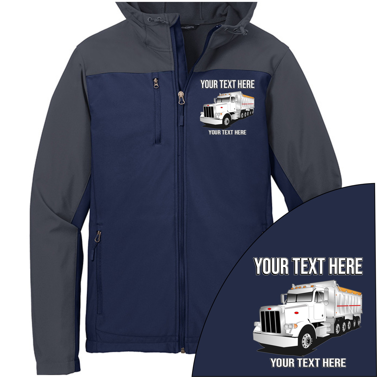 Peterbilt 357 Dump Truck - Your Text Here - Port Authority Hooded Core  Soft Shell Jacket -Free Shipping