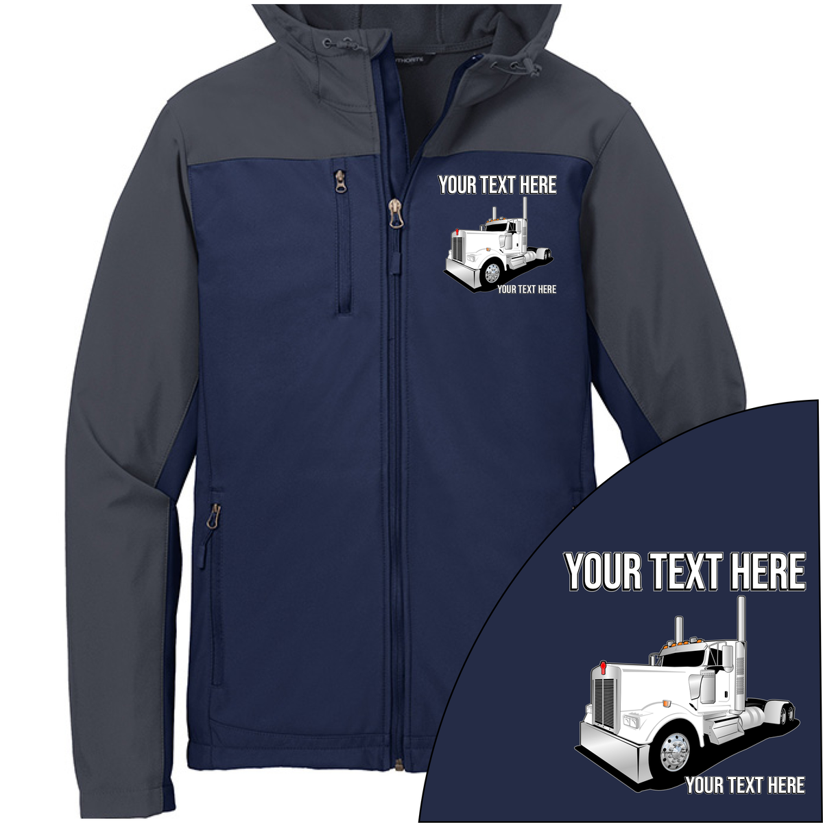 Kenworth W900 Day Cab - Your Text Here - Port Authority Hooded Core Soft Shell Jacket -Free Shipping