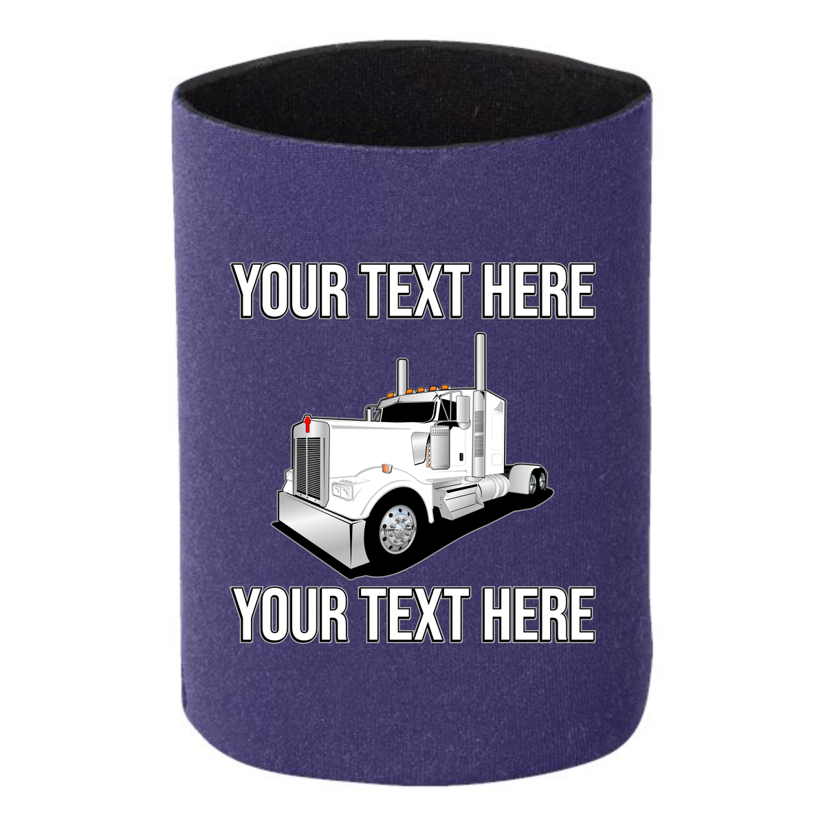Kenworth W900  Full Truck Flat Top - 1 DOZEN Can Cooler Koozies - Your Text Here - Free Shipping