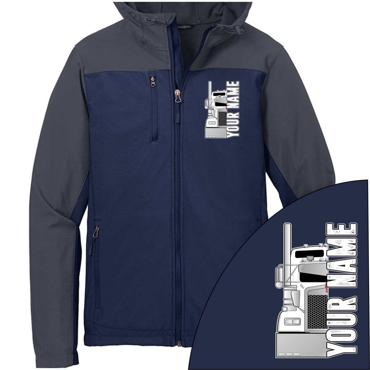 Kenworth Half Truck - Your Text Here - Port Authority Hooded Core Soft Shell Jacket - Free Shipping