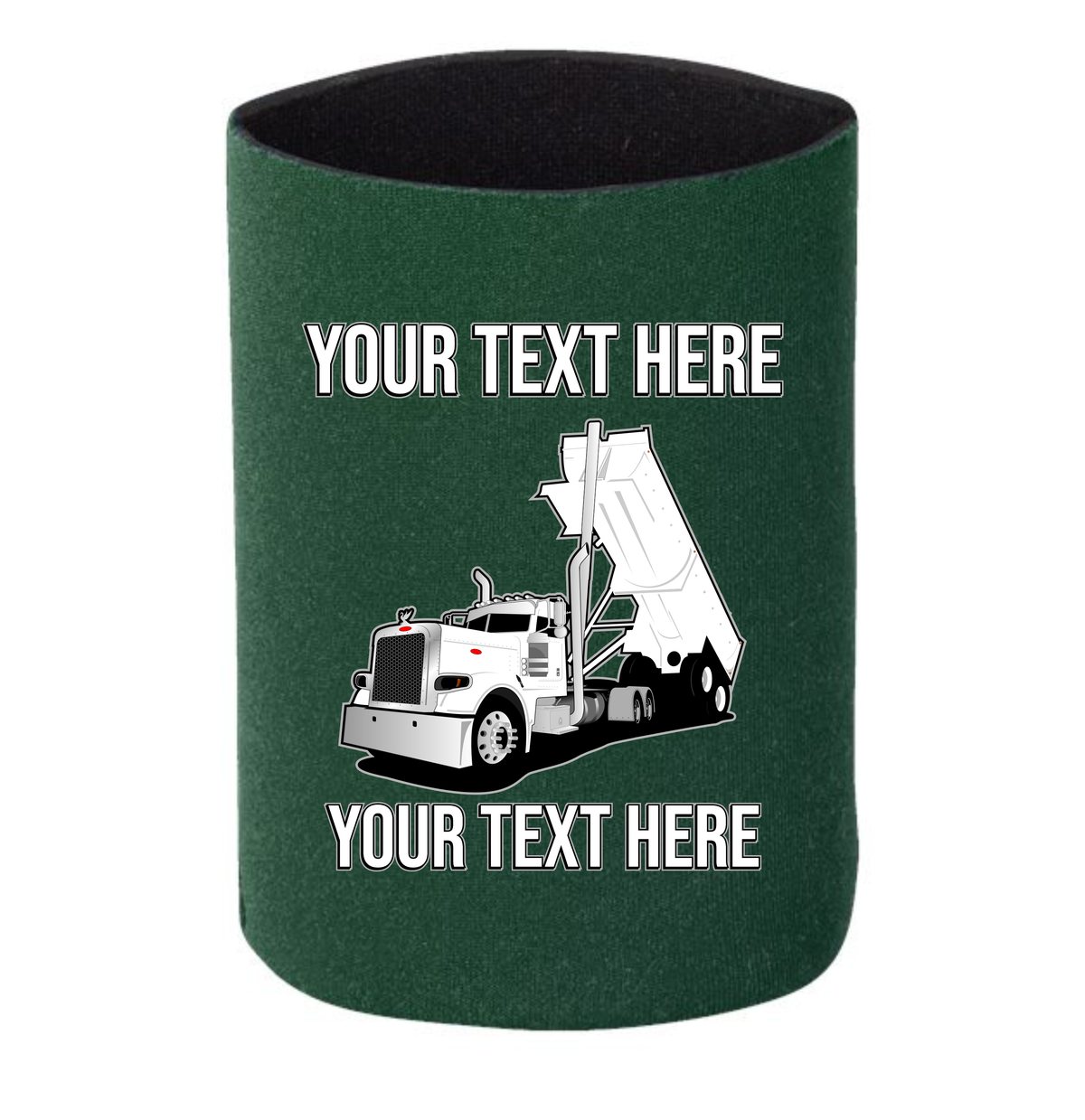 Peterbilt Day Cab End Dump Truck - 1 DOZEN Can Cooler Koozies  - Your Text Here - Free Shipping