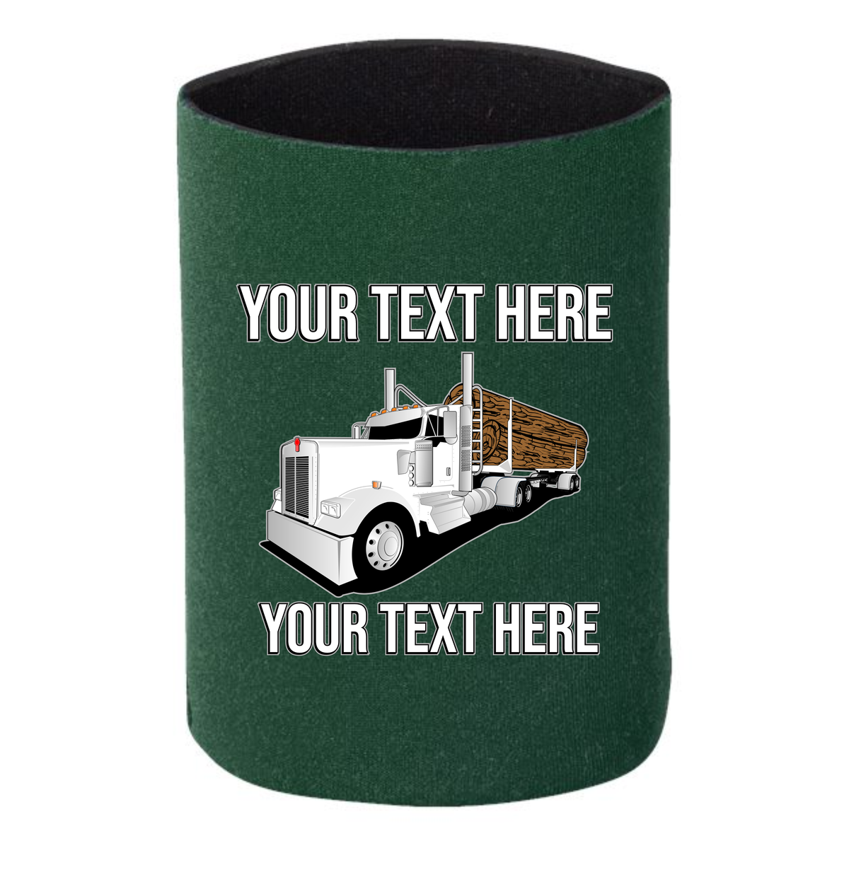Kenworth Log Hauler - 1 DOZEN Can Cooler Koozies - Your Text Here - Free Shipping