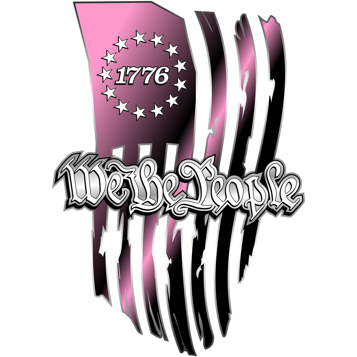 1776 We the People - Tattered Flag - PermaSticker - Free Shipping