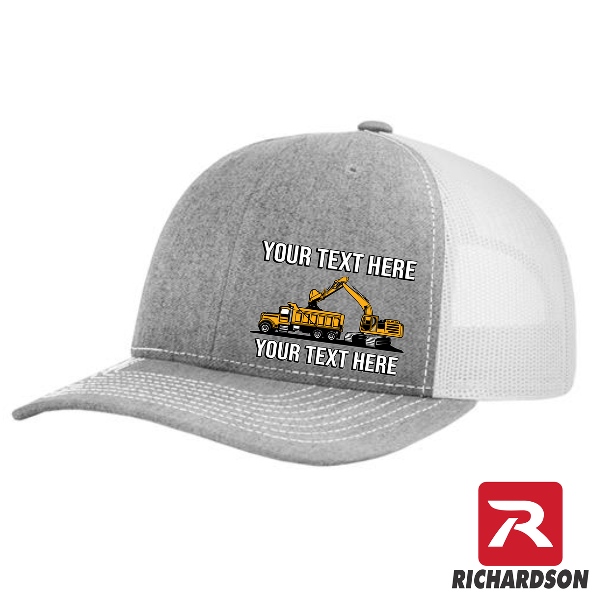 Excavator Dump Truck Loading  - Your Text Here - Richardson 112 - Trucker Snapback Hats - Free Shipping