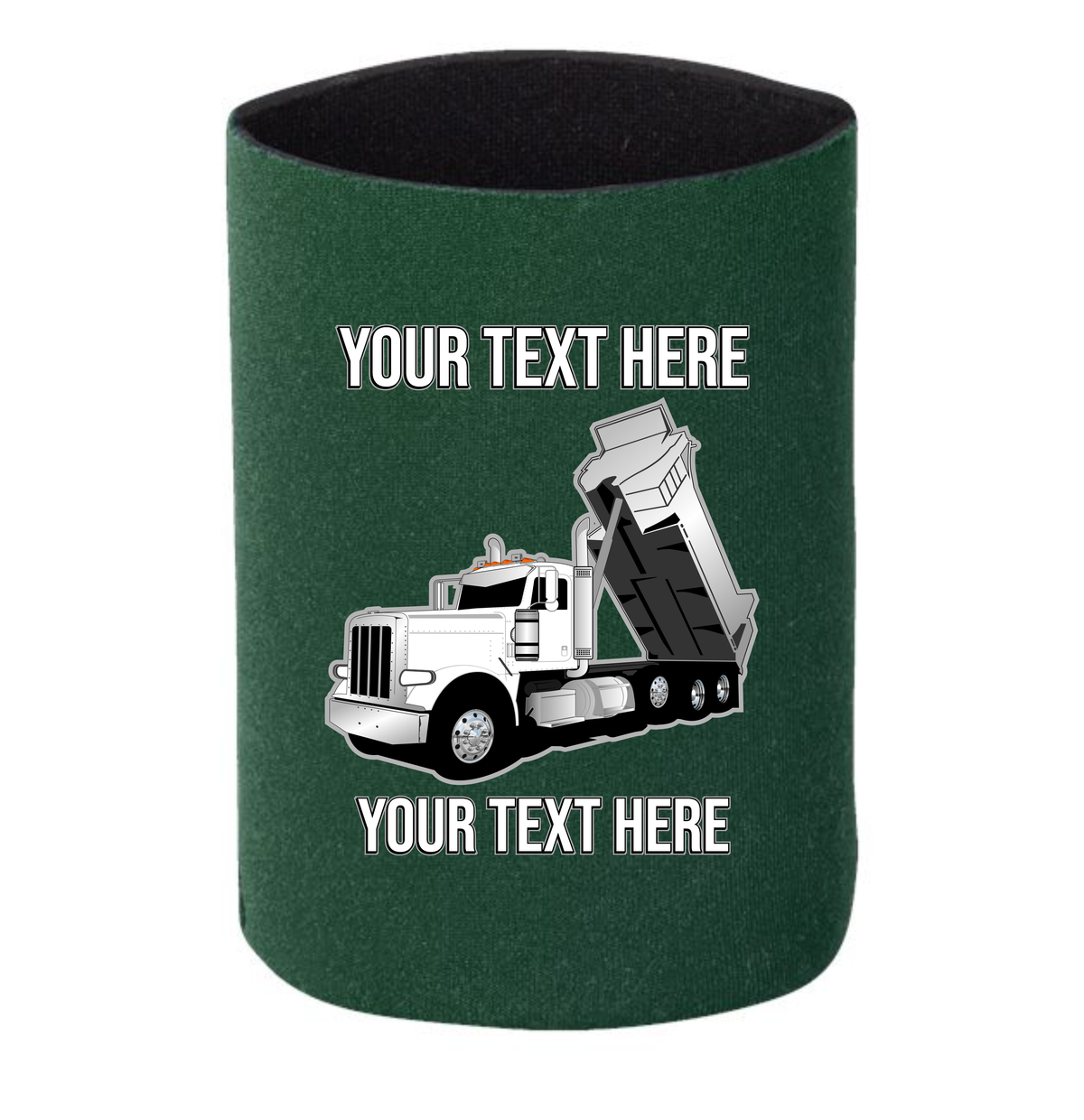 Peterbilt Dump Truck - 1 DOZEN Can Cooler Koozies - Your Text Here - Free Shipping