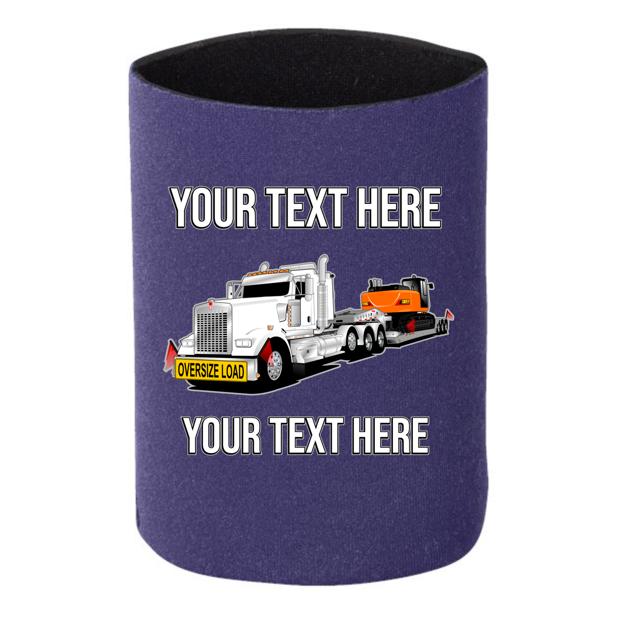 Kenworth W990 Lowboy Excavator - 1 DOZEN Can Cooler Koozies - Your Text Here - Free Shipping