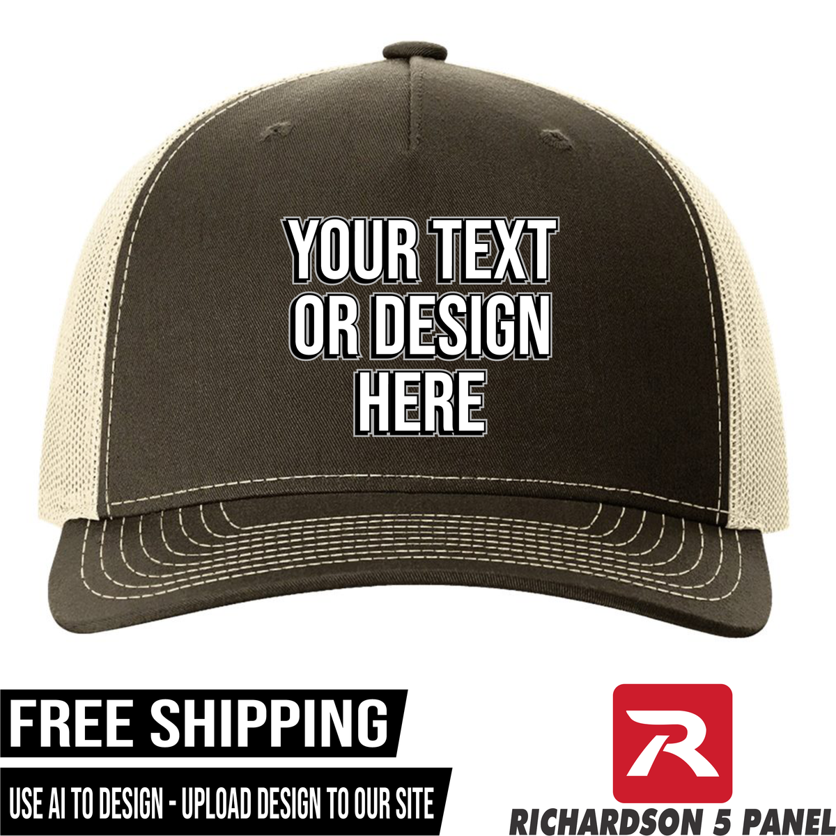 Your Text or Design Here - Richardson 112FP Five Panel Hat - Free Shipping