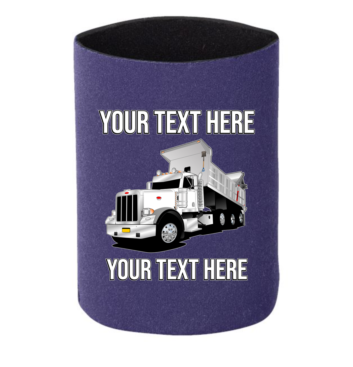 Peterbilt 389 Dump Truck - 1 DOZEN Can Cooler Koozies - Your Text Here - Free Shipping