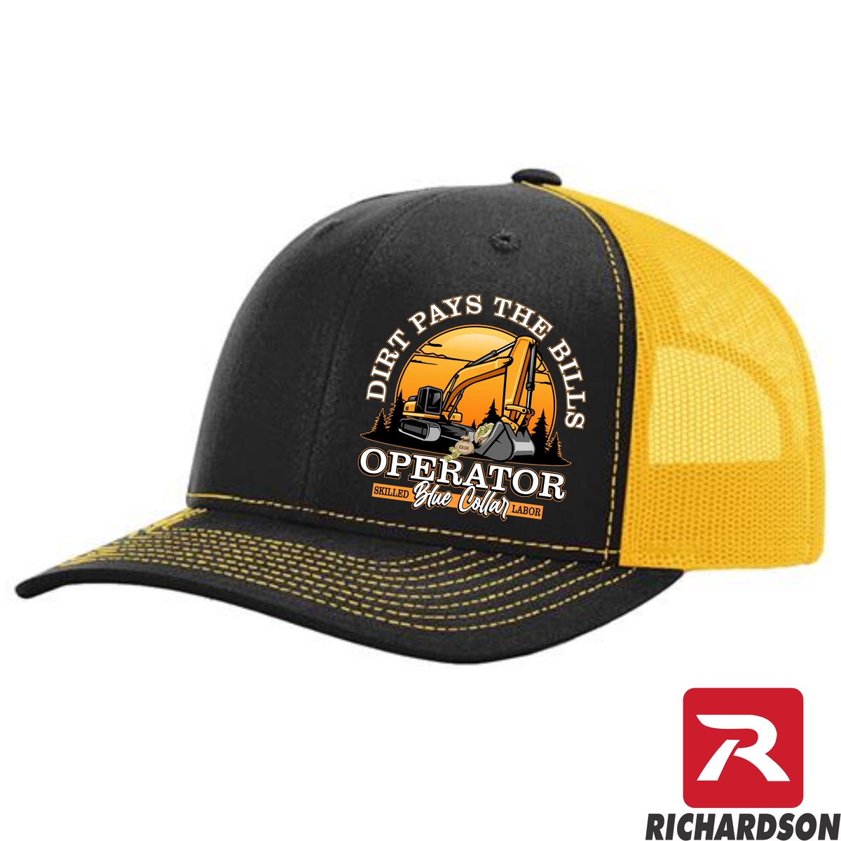Dirt Pays the Bills -RICHARDSON 112 - Excavator - Snapback Trucker Hat - Free Shipping
