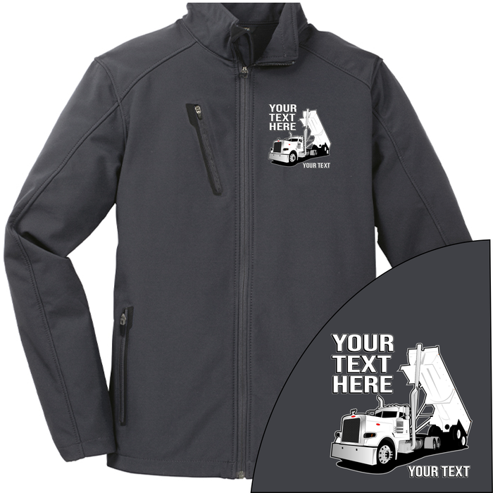 Peterbilt Day Cab End Dump - Your Text Here - Port Authority ® Welded Soft Shell Jacket NO HOOD - Free Shipping