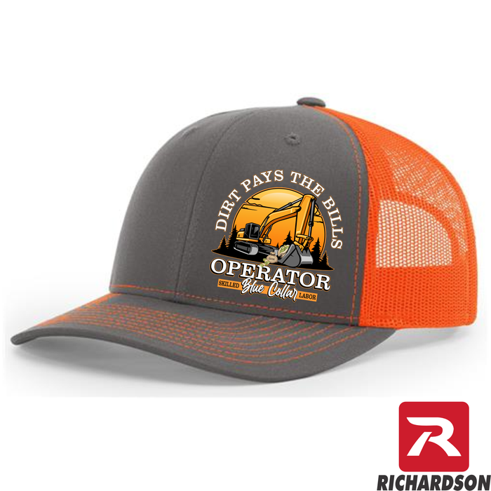 Dirt Pays the Bills -RICHARDSON 112 - Excavator - Snapback Trucker Hat - Free Shipping