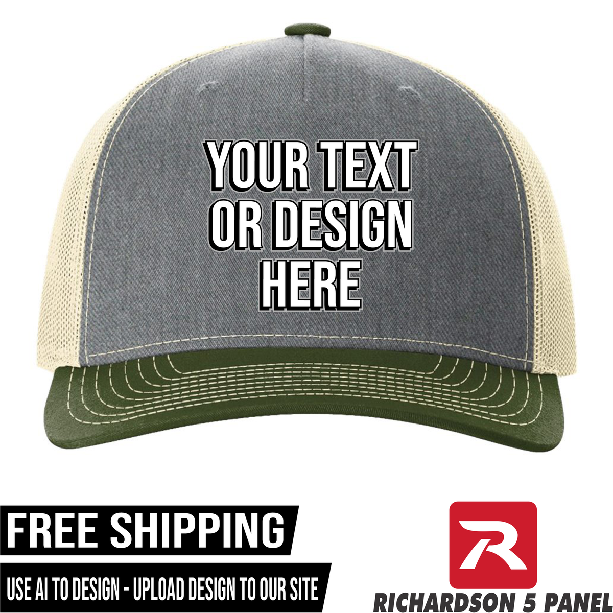 Your Text or Design Here - Richardson 112FP Five Panel Hat - Free Shipping