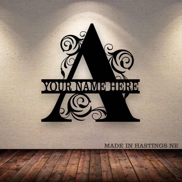 A-Z Split Letter - Your Text - Metal Monogram Sign