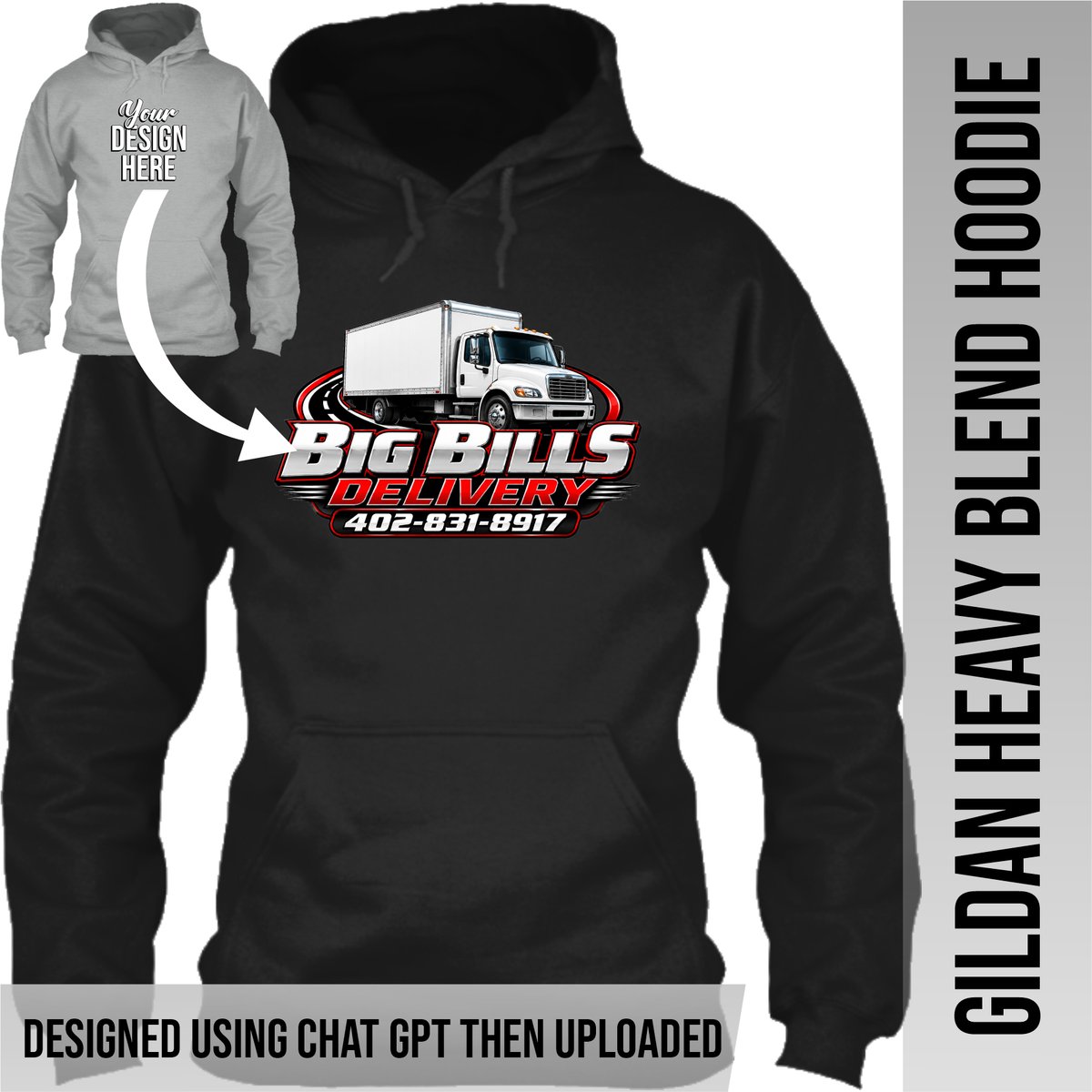 Your Text or Design Here - Front Only - Gildan Hoodie