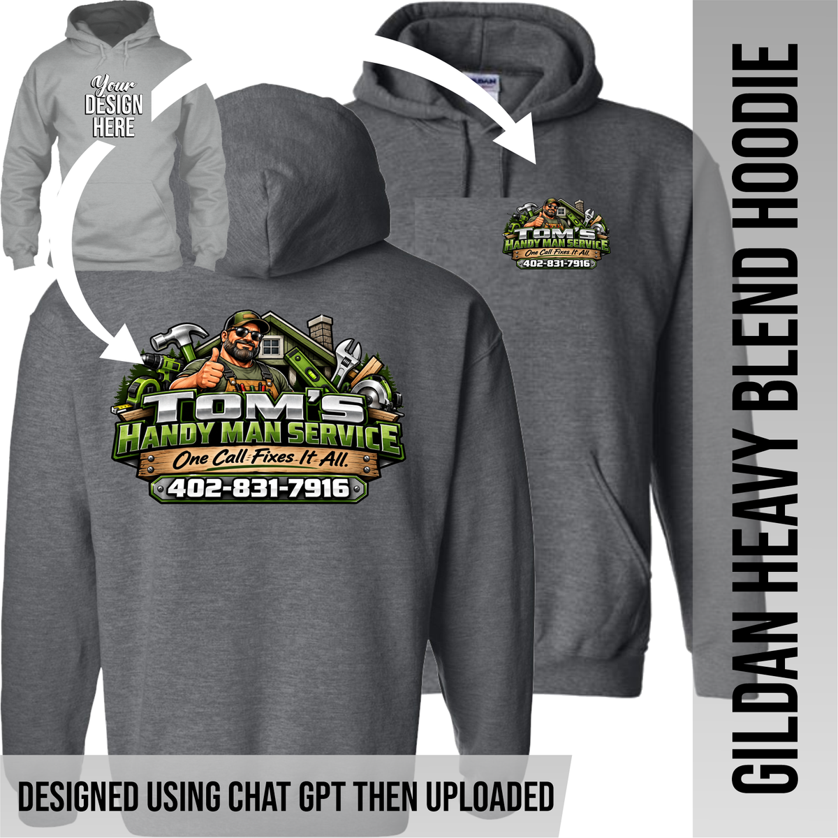 Your Text or Design Here - Left Chest & Back - Gildan Hoodie