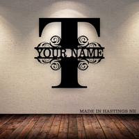 A-Z Split Letter - Your Text - Metal Monogram Sign